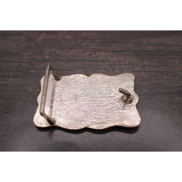 Western Scroll Ornate Belt Buckle Silver Tone Floral Embossed Rope Edge Vintage - Picture 3 of 7